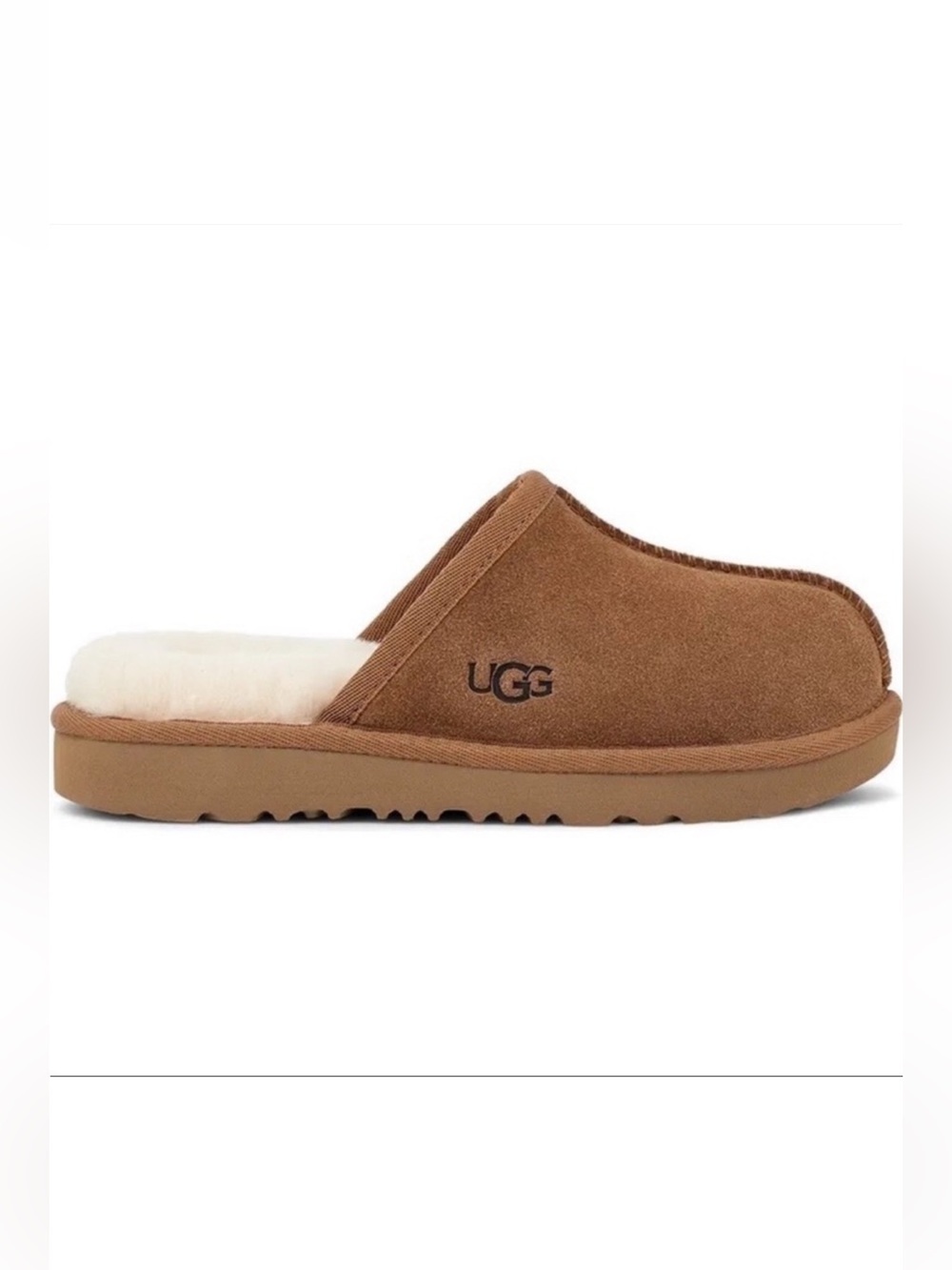UGG Keegan Chestnut Suede Shearling Slide Slippers Kids Size 12 Cozy Comfort - Picture 3 of 12